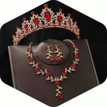 EBUDAE Tiaras y coronas para mujeres, conjunto de joyas nupciales de tiara, aretes y collar con cristales, accesorios de disfraz para fiesta, Halloween, baile de graduación y concursos de belleza