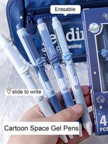 4pcs Lovely Animal Erasable Gel Ink Pens Set, Cartoon Pink Pull-Down Extended Clips 0.5mm Ballpoint Black Color Ink For Writing Student Back To School - Multicolor - View 5