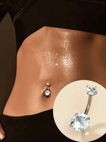 1 Stück/2 Stücke modischer Bauchnabelring aus Edelstahl mit kubischem Zirkonia, Damenschmuck, geringer Schmerz, Punk, Hip Hop, Nachtclub, Party, Geschenk, Freizeitbekleidung, Unisex/Studenten - Silber - Übersicht 15