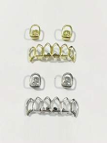 1 conjunto de grelhas de dentes hip-hop com tampa oca brilhante e totalmente perfuradas, decoração para festa, presente unissex para o Dia dos Namorados - Multicolorido - Ver 7