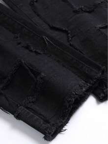 Men's Slim Fit And Slimming Creative Tassel Decoration Straight Jeans, Men's Casual Stretch Street Style Hip-Hop Skateboard Rap Jeans All Seasons - 黑色 - 查看 10