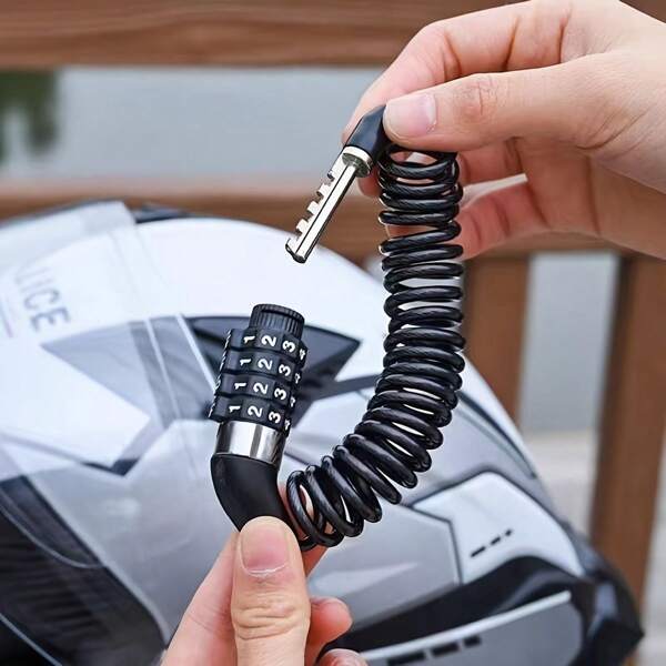 1pc Outdoor Mountain Bike Motorcycle Bicycle Anti-Theft 4-Digit Password Steel Wire Chain Lock, Rope Lock, Helmet Anti-Lost Lock, Black