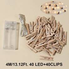 1条家居装饰木质夹子铜线灯串，1-10米，照片夹装饰灯串，适用于卧室墙面装饰、婚礼装饰、生日派对装饰、情人节装饰灯串（夹子数量可能存在2-3个误差） - 銅線+木夾子 - 查看 15