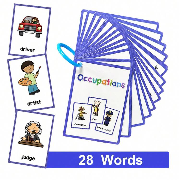 Lachilly 12 piezas Tarjetas didácticas Montessori de palabras en inglés, materiales de aprendizaje de vocabulario en inglés temprano, ayudas de aprendizaje de inglés para el hogar y la escuela, suministros de aprendizaje de inglés para el aula - Multicolor - Añade 24