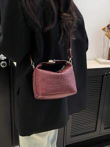 1 个迷你编织图案印花盒包，PU 可调节肩带，斜挎包，拉链，时尚女士手提包，日常使用，约会，购物，工作