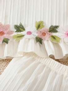 2 pezzi Set top e shorts estivo per ragazze, design con balze in pizzo alla moda, comodo e traspirante, essenziale per l'abbigliamento all'aperto