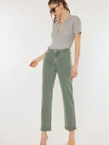 Women's Casual Jeans Basic Ultra High Rise Crop Straight Jeans Olive Slim Fit Zip And Button Closure Ankle-Length Perfect For Spring/Summer/Fall Everyday Wear - Olive - View 3