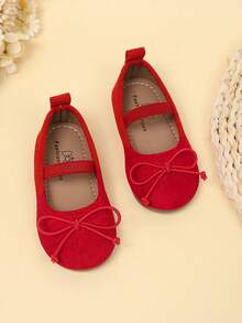 1 paire de ballerines souples et antidérapantes pour filles avec décoration en nœud, style mignon de princesse, convient pour les étudiants/l'école, le printemps/l'été - Rouge - Voir 2