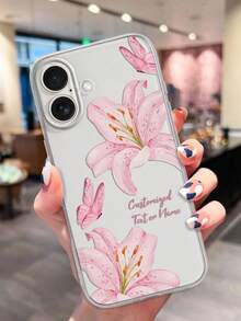1pc Customized Floral Pattern Phone Case With Name Text, Anti-Drop Clear Case Compatible With IPhone 11/12/13/14/15/16/16Pro/16Plus/16ProMax, Great Gift For Family And Friends - Clear - View 2