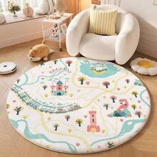 1pc Round Cute Cartoon Fleece Blanket, Colorful, Adorable Carpet, Soft Round Children's Play Mat, Carpet, Soft Plush Rug, Suitable For Bedroom, Living Room, Nursery, Room Decor, Home Decor, 60cm/100cm