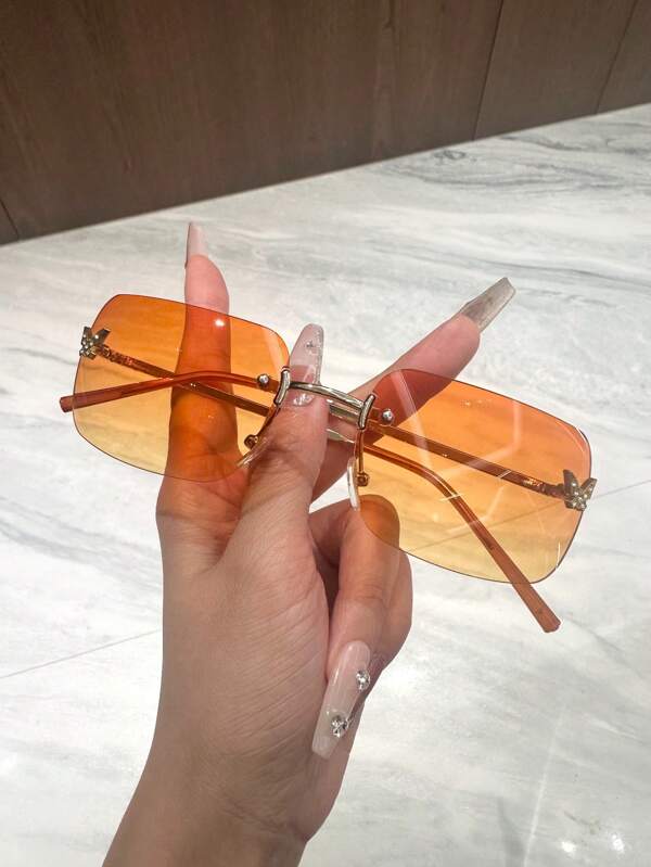 1 pieza Gafas de moda de mujer con montura sin borde y cristales cuadrados con degradado, apropiadas para salidas diarias, conjuntos elegantes, reuniones y fiestas
