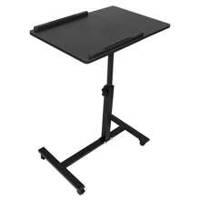 Laptoptisch auf Rollen mit neigbarer Platte, Betttisch mit verstellbarer Höhe von 65-95CM, Beistelltisch mit zwei Platten 47+23cm für Sofa