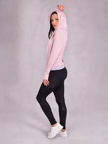 Sudadera deportiva para mujer de protección solar, para correr y running, ligera con capucha ajustable y tela transpirable de secado rápido, senderismo y gym - Rosa - Ver 4