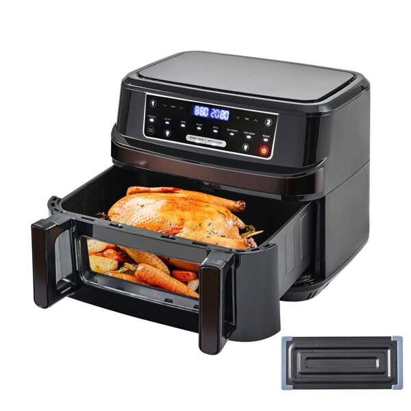 Emphsism Friggitrice ad aria calda a 2 camere e camera singola regolabile | Friggitrice ad aria Airfryer XXL da 12 litri con controllo della temperatura separabile, friggitrice ad aria calda da 2600 W con doppia camera touchscreen con 8 programmi, controllo della temperatura 50-200 °C