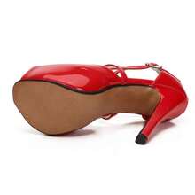 Sandalias de vestir con plataforma, tacón de aguja y cremallera, con tiras cruzadas en el tobillo para mujeres - espejo rojo - Ver 6