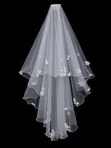 1pc Handmade Embroidered Edge Cute Ruffle Double Layer Bridal Wedding Veil Fall Clothes For Women