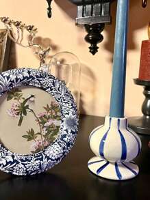 1pc Modern Minimalist Striped Ceramic Candle Holder - Stylish Tabletop Decor Perfect For Festive Table Setting Home Desktop Decor