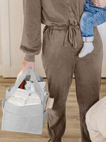 婴儿尿布袋、婴儿包、新生儿必需品、尿布收纳篮、婴儿需求、婴儿必需品、婴儿沐浴用品、婴儿篮、男孩或女孩儿童房装饰 - 灰色，超大 - 彩色 - 查看 6