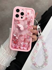 Butterfly Painted Recessed Pink Wrist Strap Shockproof Slim Fashionable Phone Case Compatible With IPhone 16, IPhone 15, IPhone 15 Pro Max, IPhone 13, IPhone 14 Pro Max, IPhone 7, IPhone 8, IPhone 7 Plus, IPhone 8 Plus, IPhone 12 Pro Max, IPhone 13 Pro Max, IPhone 14 Pro Max, IPhone 13, IPhone 14, IPhone 11, IPhone 12, IPhone 14 Women Soft Anti-Drop XS/S/XS MAX/78GES Waterproof Scratch Resistant - Multicolor - View 2