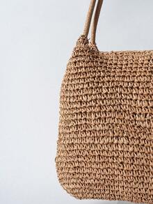 Tropiscape 时尚大容量假日沙滩包，女士编织手提包，休闲单肩包，适合旅行、度假、海滩、野餐，是送给女性和母亲的绝佳礼物，也可用作书包，容量大，轻便易携，适合青少年女孩、女性、大学生度假、假日、户外活动、旅行、郊游、海滩、秋季、圣诞节、冬季圣诞节礼物 - 卡其色 - 查看 11