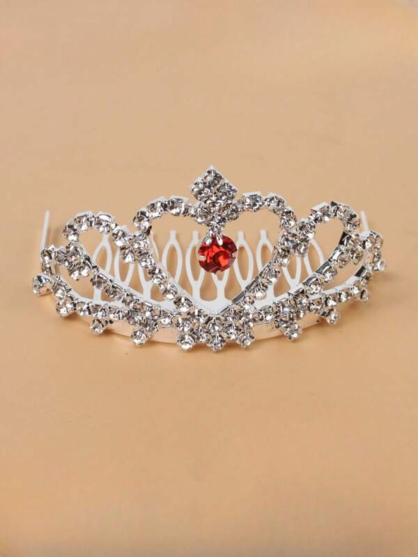 1pc Silver Bridal Tiara With Rhinestone Red Heart, Versatile Hair Accessories For Dress, Decorative Hairpiece