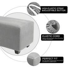 High Stretch Ottoman Cover With Elastic Bottom, Soft Slipcover Jacquard Fabric Small Checks Rectangle Storage Stool Cover Furniture Covers - 淺灰色 - 查看 4