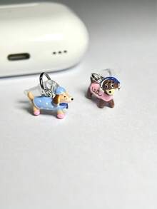 1pc Alloy Oil Dripping Puppy Decor Dust Plug Compatible With IPhone Charging Port Type-C Charging Port Data Port Plug. Compatible With Mi Oppo Vivo IPhone5-17,Earphone - Pink - View 4