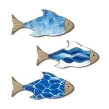 3 件木制蓝色热带鱼墙面艺术标牌，适用于家庭办公室墙壁装饰，农舍可爱热带鱼墙面装饰，适用于家庭客厅卧室装饰夏季家居装饰海滩 - 彩色 - 查看 6