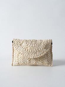 Tropiscape Corn Husk Weave Dinner Clutch Bag Women's Fashion Simple Solid Color Large Purse Woman Summer Casual,Perfect For Summer Travel Vacation,Straw Purse,Straw Beach Bag,Beach Necessities,Beach Essentials,Beach Stuff & Summer Essentials, Best Women Bag For Beach Vibes Beach Autumn Winter Gifts - Khaki - View 4