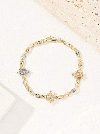 1 件经典铜宗教电镀三色龟手链，适合赠送朋友/女朋友，适合女性日常和节日佩戴