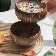 一套（椰子碗+勺子）椰子壳碗，复古圆形碗，椰子壳勺子，适合制作冰沙甜点碗，可用作学校餐饮用品，椰子壳勺子，返校季必备 - 椰殼 - 查看 9