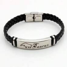 Stainless Steel Constellation Bracelet For Women Men Zodiac Sign Leather Bracelet Wristband Jewelry Birthday Gift