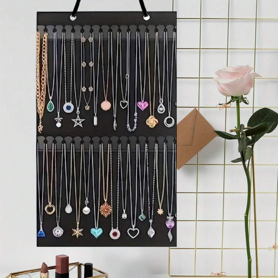 Reversible Felt Necklace Organizer - Wall-Mounted Jewelry Storage & Display Holder For Home Decor - Black - View 1