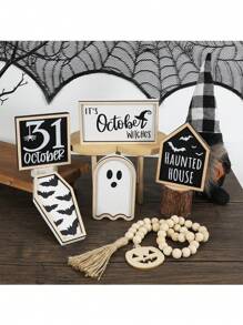 Décoration de plateau à plusieurs étages pour Halloween, décoration de fête d'Halloween, chauve-souris effrayante et fantôme, décorations en bois pour ambiance (plateau non inclus)