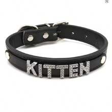 1件性感内衣配饰，水钻字母PU皮革项圈，男女通用朋克角色扮演黑色皮革颈圈，角色扮演配饰，性感内衣配饰，适合万圣节、圣诞节、情人节、约会、派对等场合。 - 彩色 - 查看 13