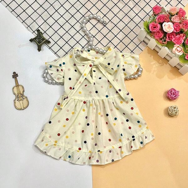 Vestido chaleco mini para mascotas perros y gatos con estampado de lunares y collar desmontable, para primavera/verano