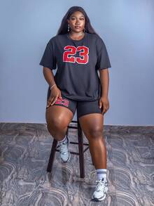 CurvyTilda Tildaharris Plus Size Women's Round Neck Digital Printed T-Shirt And Shorts Set, For Hourglass Body Shape - Multicolor - View 8