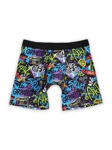 10-Pack Random Men's Long Boxer Briefs - Lightweight, Colorful Graffiti-Style Geometric Print, Polyester And Spandex Blend