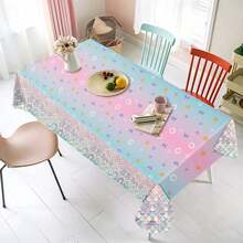 1件彩色塑料桌布，美人鱼主题生日派对桌布，美人鱼桌布装饰一次性用品，一次性生日派对桌布，长方形彩色塑料桌布，毕业典礼、婚礼、野餐装饰派对桌布 - 彩色 - 查看 3