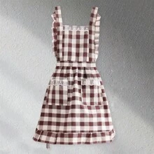 Plaid Apron For Women, Kitchen Cooking Apron With Pocket Adjustable Chef Apron Baking Aprons Bib Aprons Artist Apron For Cooking - Coffee Brown - View 5