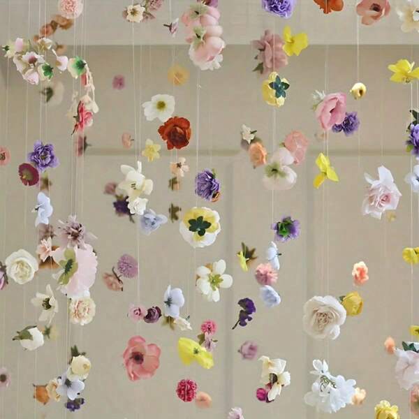 20pcs Bohemian Style DIY Spring Floral Hanging Curtain, Door Curtain With Fishing Line - Colorful Artificial Flowers, Suitable For Room, Bedroom, Outdoor Garden Decor, Wedding, Shower And Party Backdrop, Valentine's Day And Spring Party Decor, Wedding Decor | Decorative Hanging Flowers | Colorful Decor, Artificial Flowers For Decoration
