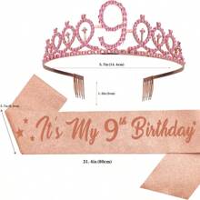3pcs/Set Birthday Crown + Sash + Pearl Brooch, Suitable For Birthday Party, Includes Crown, Sash, And Brooch, Made Of Zinc Alloy, Available In Pink Color, For Women And Activities Decoration