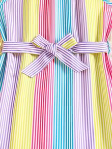 Girls' Summer Colorful Striped Spaghetti Strap Dress With Ruffle Hem And Belt, Tween Girl Casual Holiday Sundress - Multicolor - View 5