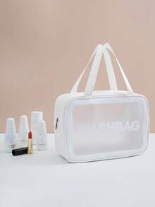 3-In-1 Set: Toiletry Bag, Storage Pouch, Suitable For Cosmetics, Stationery - Perfect For Wedding, Birthday, Gift, Portable Makeup Bag Set, Stylish Color Patchwork, Suitable For Bathroom/Travel, Cosmetics Organizer Bag, Women Beauty Tools Accessories,For Holiday Beach, Bathroom Collection, Bedroom Collection, Large Capacity - Beige - View 6