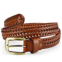 Men Genuine Leather Braided Belts Webbing High Quality Braided Vintage Belt For Men Gold Pin Buckle Casual For Jeans Strap