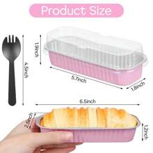 50 Stücke 200 ml rechteckige Aluminiumfolie Backform mit Deckel und Löffel, in rosa, Mini-Brotauflauf, rechteckiger Backbehälter Küchenausstattung, Muffinform, Kuchenform mit Deckel, Muffinförmchen, Torten, Sahnetorte