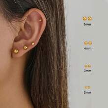 2pcs 2mm/3mm/4mm/5mm Stainless Steel Ball Stud Earrings, Minimalist Tiny Earring, Can Sleep Without Removing, Hypoallergenic Piercing, Gold/Silver Tone, Suitable For Women's Daily Wear