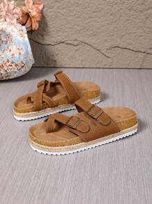 Retro Thick Sole Slide Sandals For Women, Summer Outdoor Wear With Dresses, Slip-On Sandals