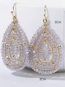 1 对手工串珠玻璃珠泪珠和圆形耳环，奢华波西米亚风格，多种颜色可选（灰色、黑色、绿色、粉色、白色、橙色、紫色、香槟色），适合日常佩戴、度假、派对、礼物 - 淡紫色 - 查看 4