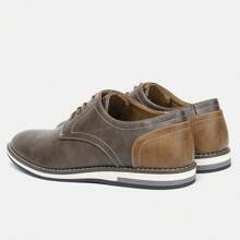 Men's Business Casual Shoes, Color Block Leather Upper, Retro Derby Shoes, KD4163 White Stitching